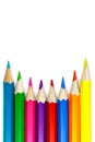 Set of colored pencils on a white background, concave arrangement