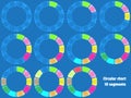 Set of colored pie charts with rounded forms. Templates sectoral diagramma. Colorful elements for infographics. Vector Royalty Free Stock Photo