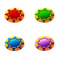 Set of colored poker chips, or tokens for 2D game. Vector illustration for casino, game design, flyer, poster, banner