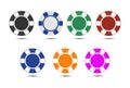 Set of colored poker chips. Vector illustration. Gambling theme. Isolated on a white background