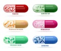 Probiotics Pills with Live Bacteria Vector Set Royalty Free Stock Photo