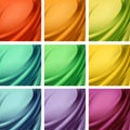 Set of Colored Red Orange Green Yellow Blue Purple Satin Silky Textile Drape with Crease Wavy Folds. Abstract Background Royalty Free Stock Photo