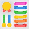 Set of colored ribbon banners. With space for text. A simple flat vector illustration isolated on a transparent background. Suitab