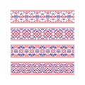 Set of colored ribbon patterns. Blue red traditional ornaments for embroidery or frame design