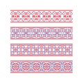 Set of colored ribbon patterns. Blue red traditional ornaments for embroidery or frame design