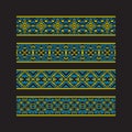 Set of colored ribbon patterns. Yellow blue traditional ornaments for embroidery or frame design