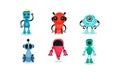 Set of colored robots of different types. Vector illustration.