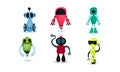 Set of colored robots. Vector illustration on a white background.