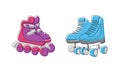 Set of colored roller skates, sportswear one line art. Continuous line drawing of sport, shoes, skating, speed