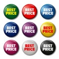 Set of colored round buttons with word `Best price` Royalty Free Stock Photo