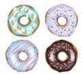 Set of colored round glazed donuts