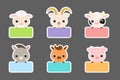Set of colored school labels for kids. Cute cartoon animals shaped notepads, memo pad, sticky tags, scrapbooking, cards Royalty Free Stock Photo