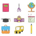 Set of colored school supplies sketch icons Vector