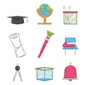 Set of colored school supplies sketch icons Vector