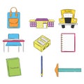 Set of colored school supplies sketch icons Vector
