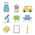 Set of colored school supplies sketch icons Vector