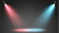 Set of colored searchlights on a transparent background. Bright lighting with spotlights. The searchlight is white, blue