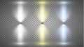 Set of colored searchlights on a transparent background. Bright lighting with spotlights. The searchlight is white, blue