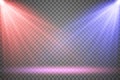 Set of colored searchlights on a transparent background. Bright lighting with spotlights. The searchlight is white, blue