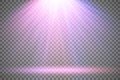 Set of colored searchlights on a transparent background. Bright lighting with spotlights. The searchlight is white, blue