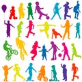 Set of colored silhouettes of active children