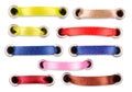 Set of colored silk ribbons on a white background