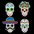 Set of 4 colored skulls. Day of the Dead.