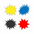 Set of colored starbursts. Yellow, black, blue, red.