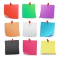 Set colored sticky papers with red pin - vector