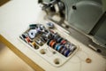 A set of colored thread for a sewing machine. Workplace seamstress. Tailoring industry