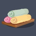 Set colored towels. Beautiful folded plaids. three different colors in a kit. Vector Illustration. Royalty Free Stock Photo