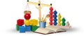 Set of colored toys and educational tools. Education concept