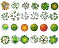 A set of colored treetop symbols