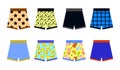 Set of colored underpants shorts with a patternon white background. Underwear for men. Flat design