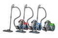 Set of colored vacuum cleaners, 3D