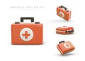 Set of colored vector first aid kits. 3D illustration