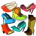 Set of colored women's shoes. vector illustration Royalty Free Stock Photo