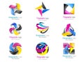 Set colorful abstract 3d icons design sign. Color logo cmyk print polygraphy abstract butterfly colorful flyer black background Royalty Free Stock Photo