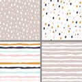 Set of colorful abstract hand-drawn seamless patterns. Circles and lines. For the design of decorative textiles, wallpapers,