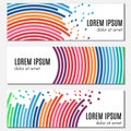 Set of colorful abstract header banners with curved lines and flying pieces. Royalty Free Stock Photo