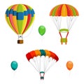 Set of colorful air balloon and parachutes realistic vector illustration Royalty Free Stock Photo