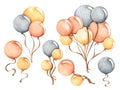 Set of colorful air balloons. Watercolor illustration for postcard, invitation, banner Royalty Free Stock Photo