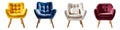 set of colorful armchairs in scandinavian modern minimalist style, interior design element, stylish, trendy cozy interior