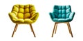 set of colorful armchairs in scandinavian modern minimalist style, interior design element, stylish, trendy cozy interior