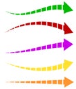 Set of 5 colorful arrow shapes. Long, horizontal arrows Royalty Free Stock Photo