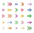 Set of colorful arrows. Rewind icons, cursor pointers, or web interface navigation or website cursor. Flat  collection Royalty Free Stock Photo