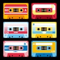 Set of colorful audio cassettes