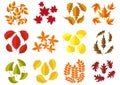 Set of colorful autumn leaves isolated on white background. Green, red and orange fallen autumn leaves collection in Royalty Free Stock Photo