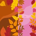 Set colorful autumn templates of autumn fallen leaves orange yellow foliage. Backgrounds social media stories banners Royalty Free Stock Photo