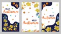 Set of colorful autumn templates with oak, chestnut and maple leaves